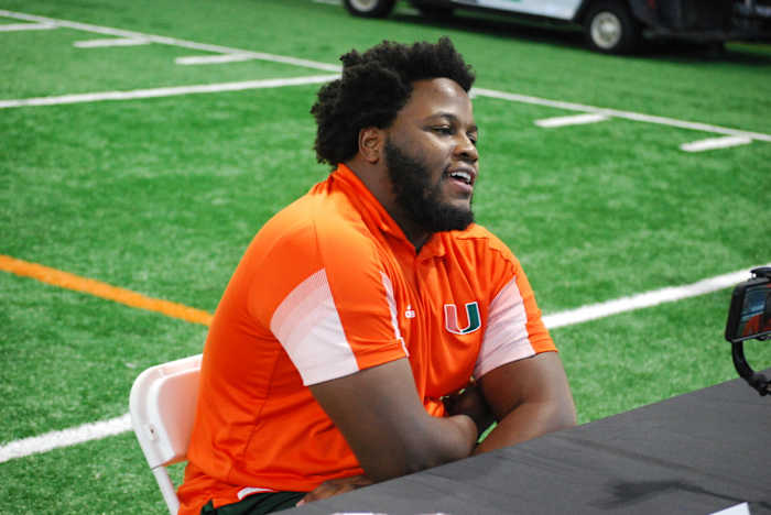 Guard/Tackle DJ Scaife at Miami Hurricanes Media Day 2022.